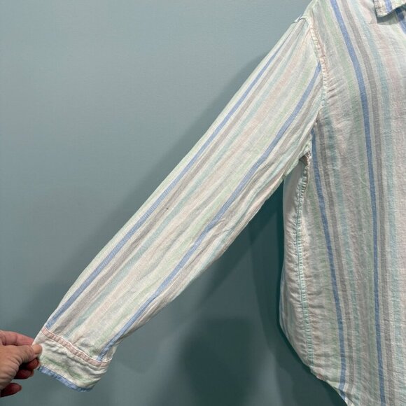 Gap Linen Pastel Striped Boyfriend Fit Button Up Top Beachy Boho Preppy Womens L - Picture 3 of 10